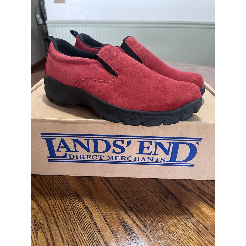 Lands' End Suede Loafers Dark Garnet Red Women's size 9H Slip On Shoes